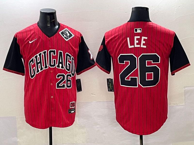 Men Chicago White Sox 26 Lee Red Stripe Joint Name Nike 2025 MLB Jersey style 35
